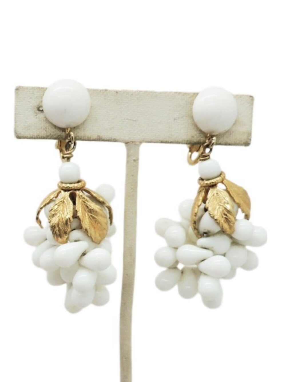 Vintage Signed Napier White Grape Cluster Clip Earrings